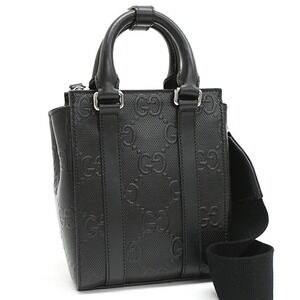 Gucci GG Embossed Tote Bag Shoulder Leather Black